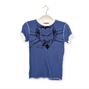 Chaser Blue Coop Devil 666 Short Sleeve Y2K Ringer Tee Size M